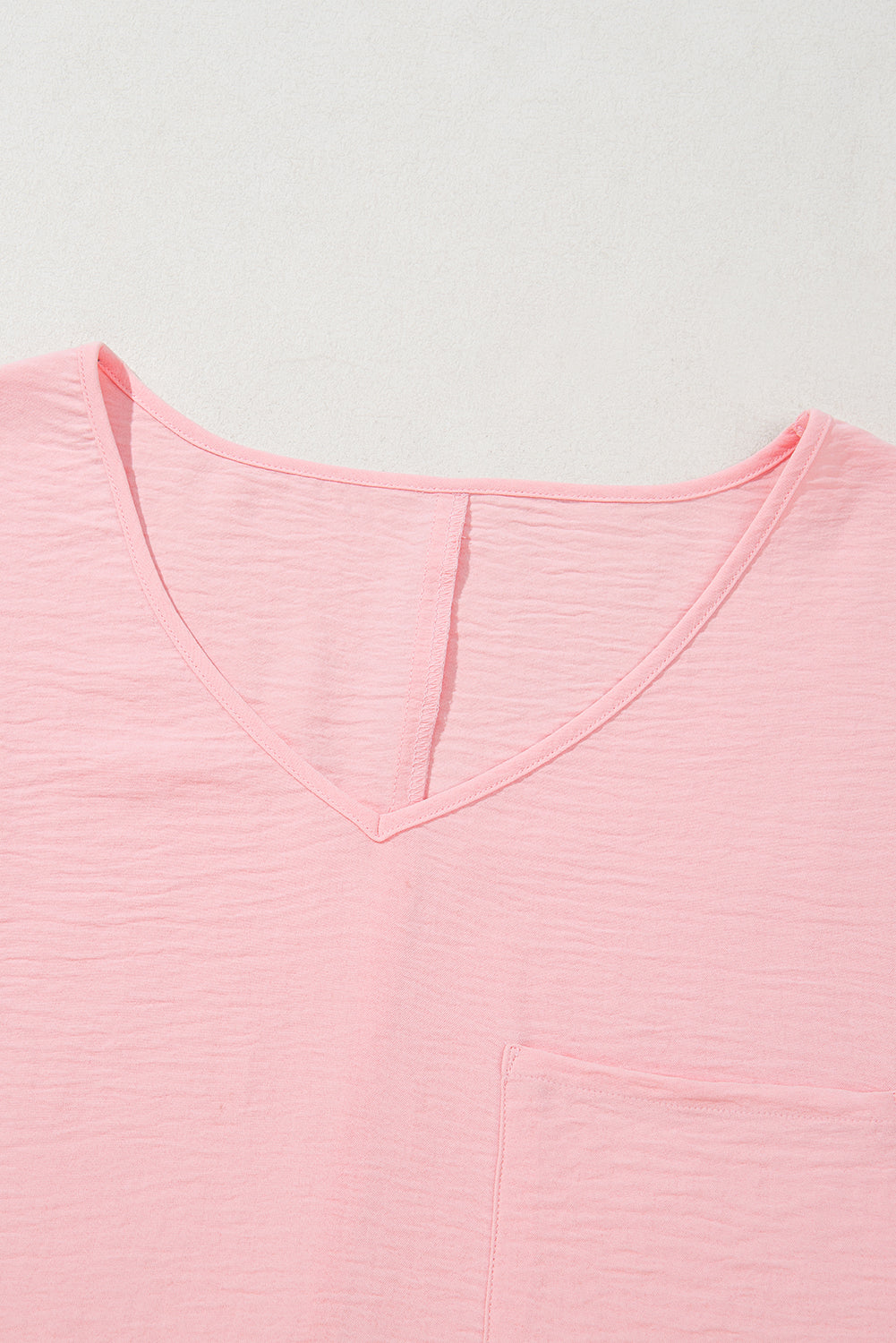 Pink Textured Half Sleeve V Neck Plus Size T Shirt with Chest Pocket - Love Salve